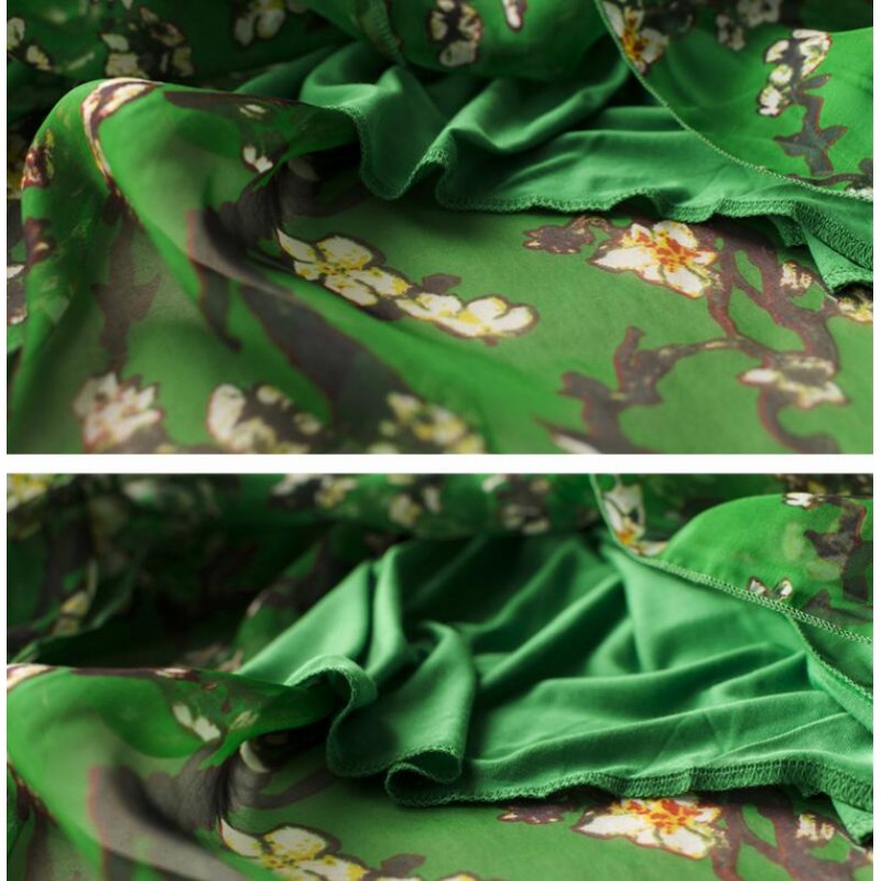 Women 100 Silk dress Beach dress 100% Natural Silk Green Printed dress Holiday summer dresses